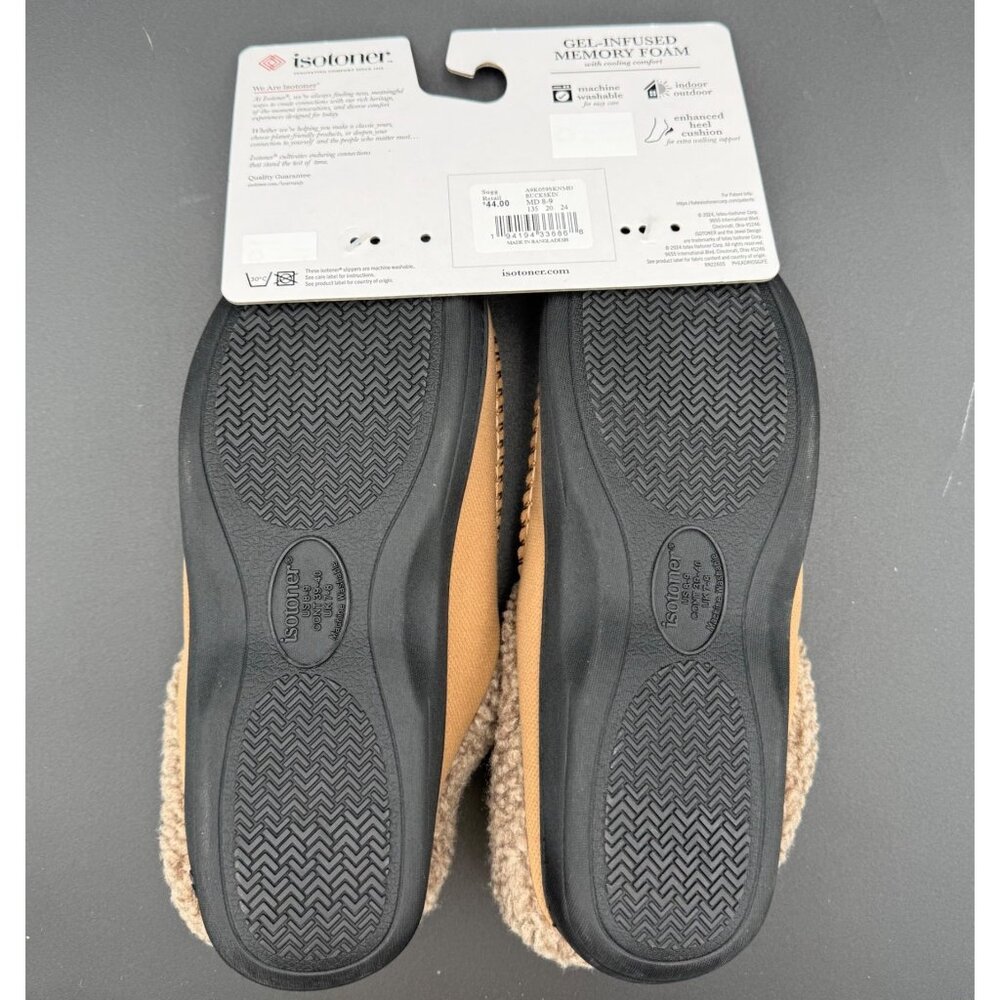 Isotoner Slippers Mens Size‎ M 8-9 Memory Foam Tan Buckskin Sherpa Lining - Picture 4 of 5